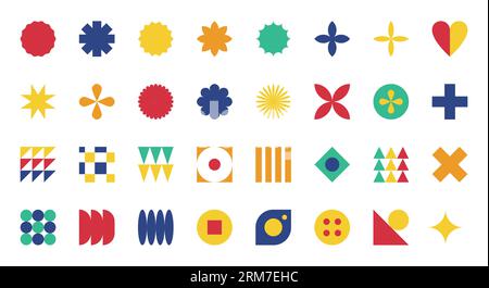 Set of simple geometric shapes in style of Swiss minimalism, Bauhaus, Brutalism. Abstract design elements. Color Vector decorative objects isolated on Stock Vector