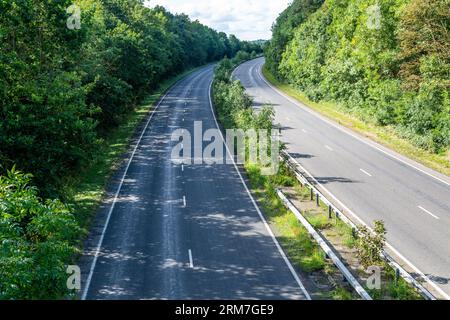 A12 dual carriageway trunk road empty of traffic, Wickham Market, Suffolk, England, Uk Stock Photo