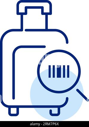 Scanning barcode on suitcase. Automated luggage tracking system. Pixel perfect icon Stock Vector