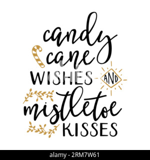 Candy Cane Wishes typography t-shirt design, tee print, t-shirt design, lettering t shirt design, Silhouette t shirt design, art, black, calligraphy, Stock Vector