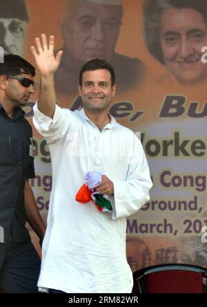 (140325) -- CALCUTTA, March 25, 2014 (Xinhua) --- Vice President of India s ruling Congress party Rahul Gandhi arrives for an election campaign for the upcoming Indian parliamentary election in Calcutta, capital of eastern Indian state West Bengal, March 25, 2014. (Xinhua/Stringer) INDIA-ELECTION-CALCUTTA-RAHUL GANDHI PUBLICATIONxNOTxINxCHN   Calcutta March 25 2014 XINHUA Vice President of India S ruling Congress Party Rahul Gandhi arrives for to ELECTION Campaign for The upcoming Indian Parliamentary ELECTION in Calcutta Capital of Eastern Indian State WEST Bengal March 25 2014 XINHUA Stringe Stock Photo