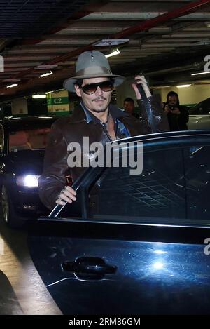 (140331) -- BEIJING, March 31, 2014 (Xinhua) -- Johnny Depp arrives at a hotel in China s Beijing for the promotion of upcoming film Transcendence, March 30, 2014. (Xinhua) (wf) CHINA-BEIJING-MOVIE-JOHNNY DEPP-TRANSCENDENCE (CN ) PUBLICATIONxNOTxINxCHN   Beijing March 31 2014 XINHUA Johnny Depp arrives AT a Hotel in China S Beijing for The Promotion of upcoming Film  March 30 2014 XINHUA WF China Beijing Movie Johnny Depp  CN PUBLICATIONxNOTxINxCHN Stock Photo