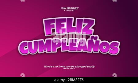 Vector happy birthday in spanish 3d text effect cumpleanos Stock Vector