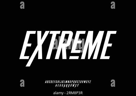 Extreme sports condensed alphabet display font vector. Modern slant typography style with alternate Stock Vector