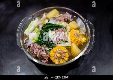 Delicious traditional Filipino homecokked soup dish Nilaga. Stock Photo