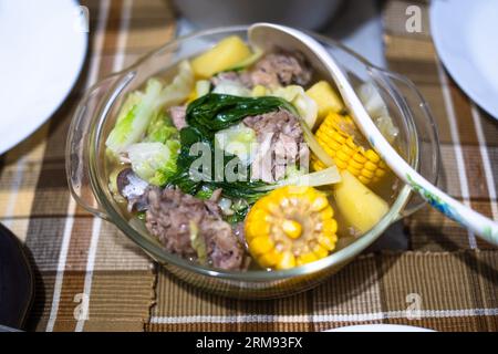 Delicious traditional Filipino homecokked soup dish Nilaga. Stock Photo