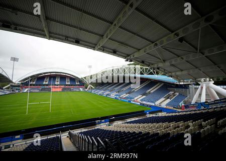 Huddersfield, UK. 27th Aug, 2023. A general view of the John Smiths Stadium before the Betfred Super League Round 23 match Huddersfield Giants vs Leeds Rhinos at John Smith's Stadium, Huddersfield, United Kingdom, 27th August 2023 (Photo by Steve Flynn/News Images) in Huddersfield, United Kingdom on 8/27/2023. (Photo by Steve Flynn/News Images/Sipa USA) Credit: Sipa USA/Alamy Live News Stock Photo