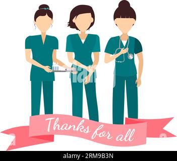 Thank you nurses lettering vector text on white mask background ...