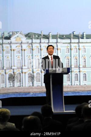 Chinese Vice President Li Yuanchao speaks at the 18th St. Petersburg International Economic Forum (SPIEF) held in St. Petersburg, Russia, May 23, 2014. (Xinhua/Liu Hongxia) RUSSIA-ST. PETERSBURG-SPIEF-CHINA-LI YUANCHAO PUBLICATIONxNOTxINxCHN   Chinese Vice President left Yuan Chao Speaks AT The 18th St Petersburg International Economic Forum  Hero in St Petersburg Russia May 23 2014 XINHUA Liu Hongxia Russia St Petersburg  China left Yuan Chao PUBLICATIONxNOTxINxCHN Stock Photo