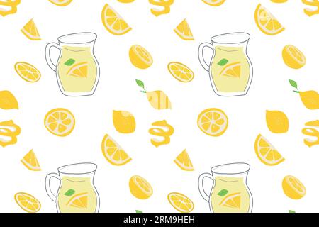 bright pattern with lemonade and lemon slices.  Stock Vector
