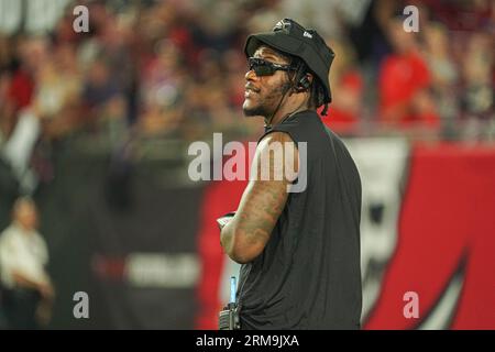 Tampa Bay, Florida, USA, August 26, 2023, Baltimore Ravens quarterback Lamar Jackson at Raymond James Stadium. (Photo Credit: Marty Jean-Louis/Alamy Live News Stock Photo