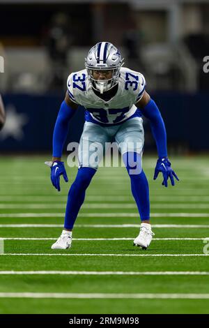 Dallas Cowboys wide receiver David Durden, top, attempts to make a catch as  cornerback Eric Scott Jr. defends during the NFL football team's training  camp Monday, July 31, 2023, in Oxnard, Calif. (