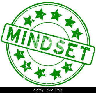 Grunge green mindset word with star icon round rubber seal stamp on white background Stock Vector