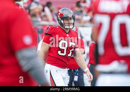 Tampa Bay Buccaneers long snapper Zach Triner (97) runs onto the field  dduring a NFL football game against the Baltimore Ravens,Thursday, Oct. 27,  2022 in Tampa, Fla. (AP Photo/Alex Menendez Stock Photo 