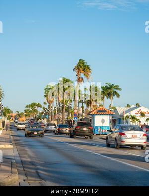 Oranjestad, Aruba - August 10, 2023:  Street scene in the downtown tourist district in Oranjestad, Aruba. Stock Photo