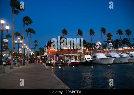 Oranjestad, Aruba - August 10, 2023:  Street scene in the downtown tourist district in Oranjestad, Aruba. Stock Photo