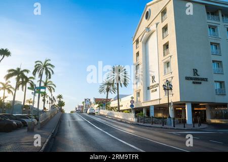 Oranjestad, Aruba - August 10, 2023:  Street scene in the downtown tourist district in Oranjestad, Aruba. Stock Photo