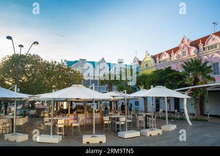 Oranjestad, Aruba - August 10, 2023:  Street scene in the downtown tourist district in Oranjestad, Aruba. Stock Photo