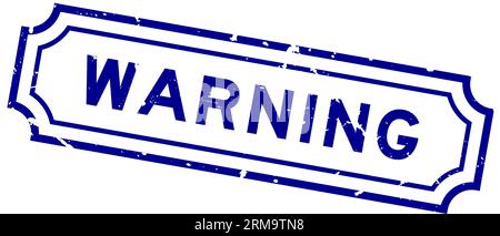 Grunge blue warning word rubber square seal stamp on white background ...