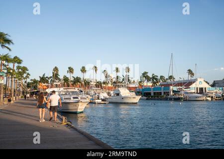 Oranjestad, Aruba - August 10, 2023:  Street scene in the downtown tourist district in Oranjestad, Aruba. Stock Photo