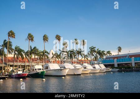 Oranjestad, Aruba - August 10, 2023:  Street scene in the downtown tourist district in Oranjestad, Aruba. Stock Photo