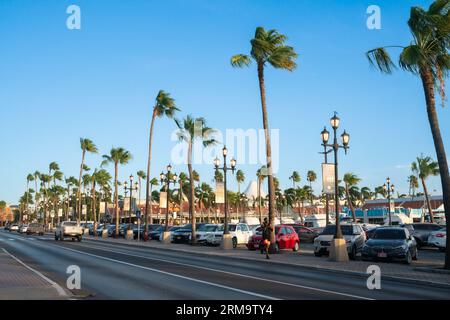 Oranjestad, Aruba - August 10, 2023:  Street scene in the downtown tourist district in Oranjestad, Aruba. Stock Photo