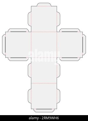 Simple Packaging Box Die Cut Cube Template Blueprint Layout with Cutting and Scoring Lines Vector Draw Graphic Design Stock Vector