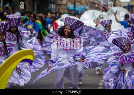 London, United Kingdom. August 27  2023. Participants  in the Children's Day Parade, part of the Notting Hill Carnival celebration in west London..Credit: Tayfun Salci / Alamy Live News Stock Photo