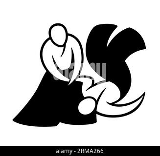 Aikido black and white minimal logo. Simple drawing of Japanese martial art. Vector illustration. Stock Vector