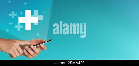 Healthcare and technology, Doctor using digital tablet with icon medical network and digital medical interface on blurred background. Stock Photo