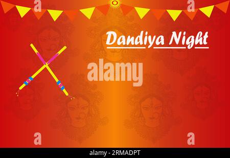 Banner poster for Dandiya night celebration on navratri dussehra festival of India.Graphic images of hand made painting of Goddess Durga in background Stock Photo