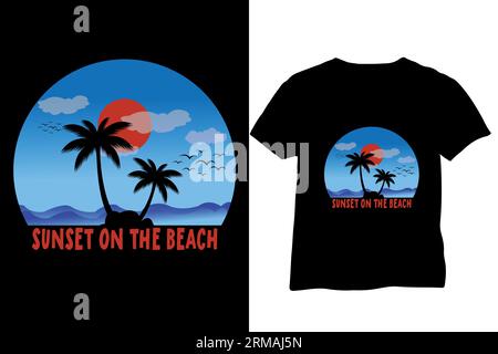 sunset on the beach t shirt design Stock Vector