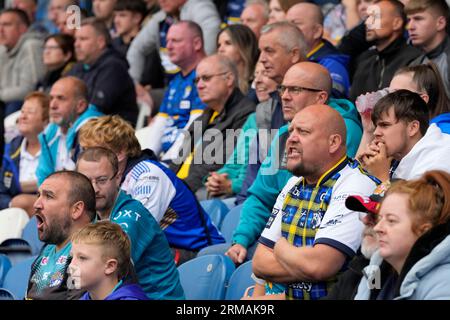 Huddersfield, UK. 27th Aug, 2023. Leeds Rhinos fans cheer on their side during the Betfred Super League Round 23 match Huddersfield Giants vs Leeds Rhinos at John Smith's Stadium, Huddersfield, United Kingdom, 27th August 2023 (Photo by Steve Flynn/News Images) in Huddersfield, United Kingdom on 8/27/2023. (Photo by Steve Flynn/News Images/Sipa USA) Credit: Sipa USA/Alamy Live News Stock Photo