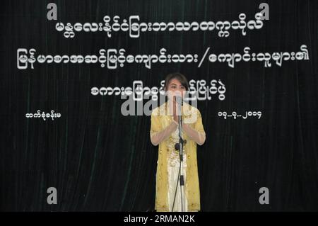 (140717) -- MANDALAY, July 17, 2014 (Xinhua) -- A Chinese student studying Burmese takes part in a speech contest in Mandalay, Myanmar, July 17, 2014. The contest was held at the Mandalay University of Foreign Languages. (Xinhua/Hou Baoqiang) MYANMAR-CHINESE STUDENTS-SPEECH CONTEST PUBLICATIONxNOTxINxCHN   Mandalay July 17 2014 XINHUA a Chinese Student studying Burmese Takes Part in a Speech Contest in Mandalay Myanmar July 17 2014 The Contest what Hero AT The Mandalay University of Foreign Languages XINHUA Hou Baoqiang Myanmar Chinese Students Speech Contest PUBLICATIONxNOTxINxCHN Stock Photo