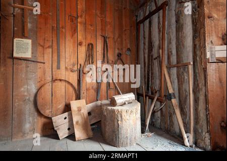 Replica of everyday items found in a 17th century French Jesuit Mission. Stock Photo