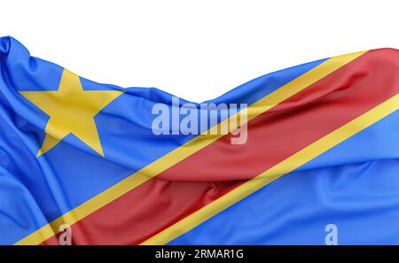 Flag of the Democratic Republic of the Congo (DRC) isolated on white background with copy space above. 3D rendering Stock Photo