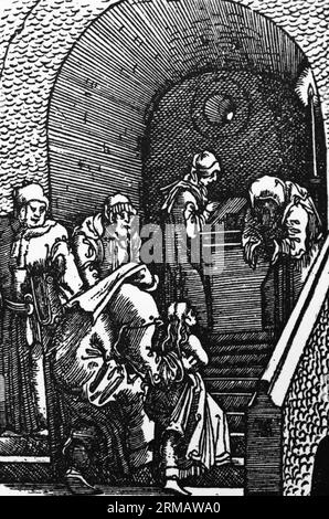 Introduction of the Holy Virgin in the temple, Sündenfall und Erlösung,  facsimile reproduction, historic illustration 1888 Stock Photo