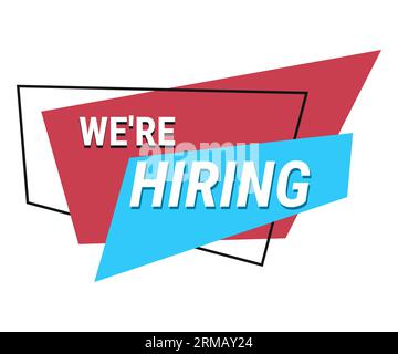 We are hiring coral, blue banner with frame Stock Vector