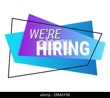 We are hiring blue, violet banner with frame Stock Vector