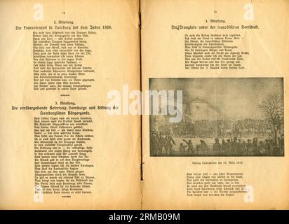 Europa, Deutschland, Hamburg, Festprogramm ' Festzug ' 24. März 1913 , Hunderjahr-Feier zur Erinnerung an Hamburgs Befreiung von der Franzosenherrschaft, Seite 12 und 13, Scan 7 von 8 Scans , Rechte werden nicht vertreten .  / Europe, Germany, Hamburg, commemorative publication - the procession - at the 24. 03. 1913 ,  centenary celebrations in memories of the struggle for freedom of Hamburg of the French rule , page 12 and 13,  Scan 7 of 8 scans , there are no rights . Stock Photo