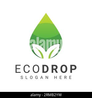 Leaf drop logo design green nature eco water drop leaf logotype Stock Vector