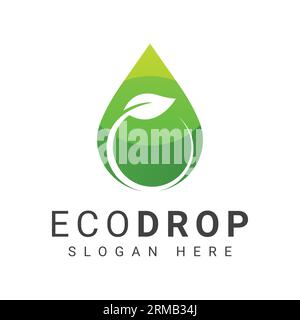 Leaf drop logo design green nature eco water drop leaf logotype Stock Vector