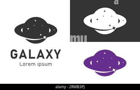 Galaxy planet logo design space moon planet logotype Stock Vector