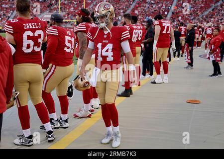 San Francisco 49ers quarterback Sam Darnold (14) throws during an NFL  football game against the Denver Broncos, Saturday, Aug 19, 2023, in Santa  Clara, Calif. (AP Photo/Scot Tucker Stock Photo - Alamy