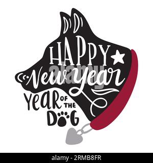 happy New Year year of the dog typography t-shirt design, tee print, t-shirt design, lettering t shirt design, Silhouette t shirt design, art, black, Stock Vector