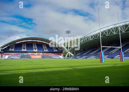 Huddersfield, UK. 27th Aug, 2023. A general view of the John Smiths Stadium before the Betfred Super League Round 23 match Huddersfield Giants vs Leeds Rhinos at John Smith's Stadium, Huddersfield, United Kingdom, 27th August 2023 (Photo by Steve Flynn/News Images) in Huddersfield, United Kingdom on 8/27/2023. (Photo by Steve Flynn/News Images/Sipa USA) Credit: Sipa USA/Alamy Live News Stock Photo