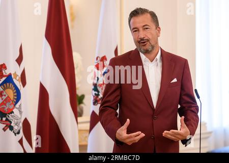 RIGA, Latvia. 14th Aug, 2023. Luca Banchi, during meeting with Edgars Rinkevics President of Latvia before National Men's basketball team of Latvia goes to FIBA BASKETBALL WORLD CUP 2023. Credit: Gints Ivuskans/Alamy Live News Stock Photo