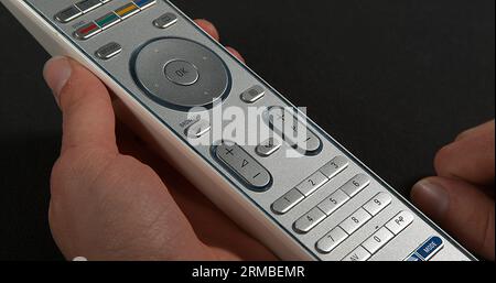 Hands of Woman with remote control Stock Photo
