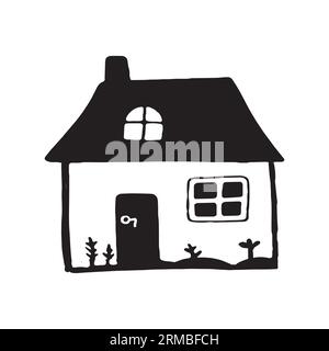 Whimsical beach hut block print illustration for tropical travel concept. Vector coastal house stylized for holiday. Stock Vector