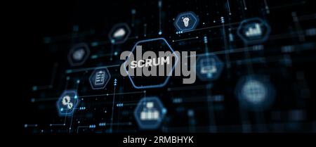 Scrum process software development outline concept. Stock Photo